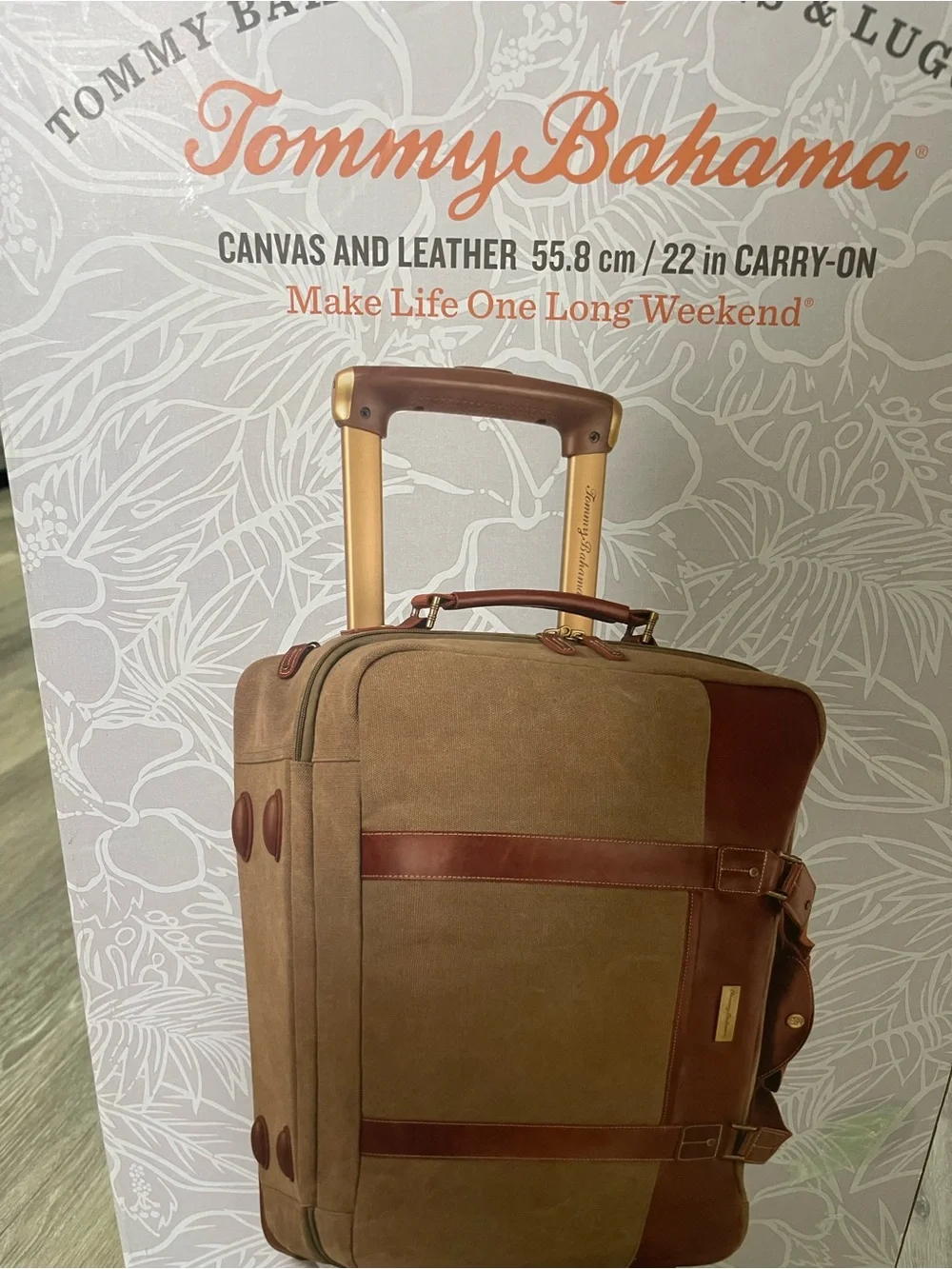 Tommy Bahama Tan and Brown Canvas Leather Travel Tote, Great for travel